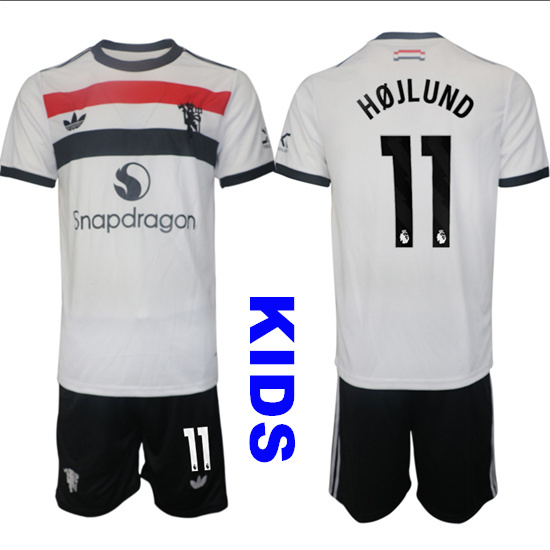 Youth Manchester United #11 HOJLUND 2024-25 Away 2nd Kids Soccer Suit Jersey