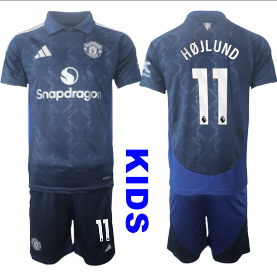 Youth Manchester United #11 HOJLUND 2024-25 Away Kids Soccer Suit Jersey