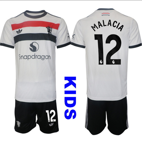 Youth Manchester United #12 MALACIA 2024-25 Away 2nd Kids Soccer Suit Jersey