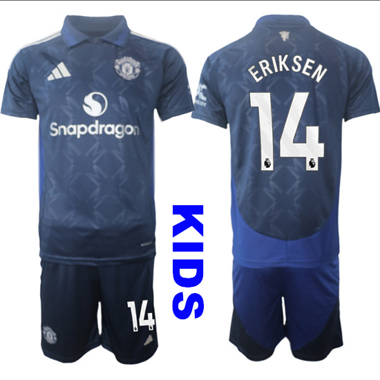 Youth Manchester United #14 ERIKSEN 2024-25 Away Kids Soccer Suit Jersey
