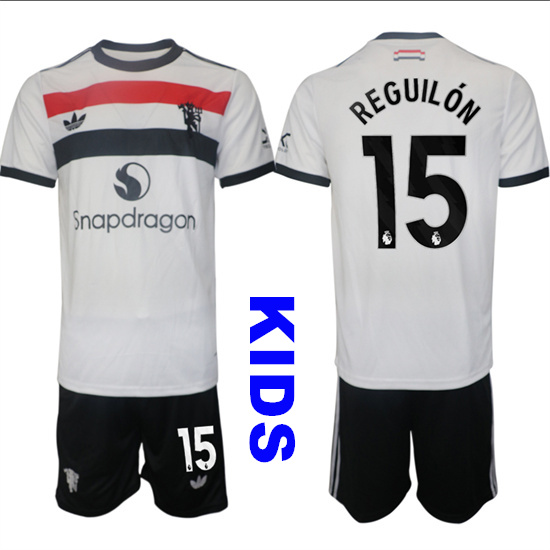 Youth Manchester United #15 REGUILON 2024-25 Away 2nd Kids Soccer Suit Jersey