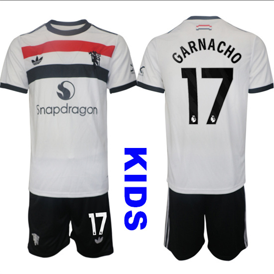 Youth Manchester United #17 GARNACHO 2024-25 Away 2nd Kids Soccer Suit Jersey