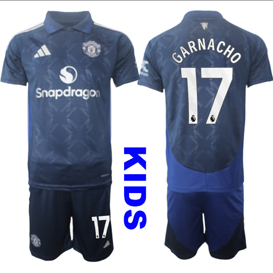 Youth Manchester United #17 GARNACHO 2024-25 Away Kids Soccer Suit Jersey