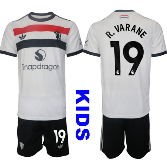 Youth Manchester United #19 R. VARANE 2024-25 Away 2nd Kids Soccer Suit Jersey
