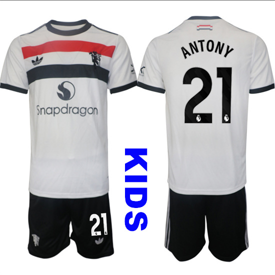 Youth Manchester United #21 ANTONY 2024-25 Away 2nd Kids Soccer Suit Jersey