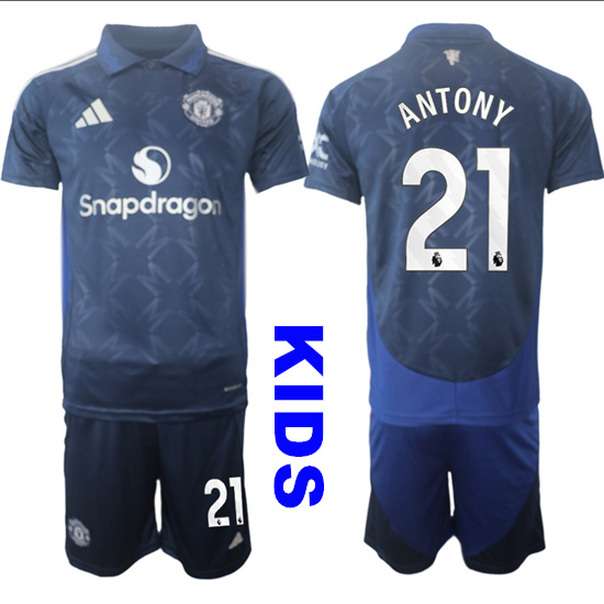 Youth Manchester United #21 ANTONY 2024-25 Away Kids Soccer Suit Jersey