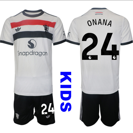 Youth Manchester United #24 ONANA 2024-25 Away 2nd Kids Soccer Suit Jersey