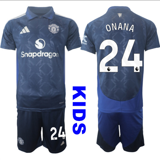 Youth Manchester United #24 ONANA 2024-25 Away Kids Soccer Suit Jersey