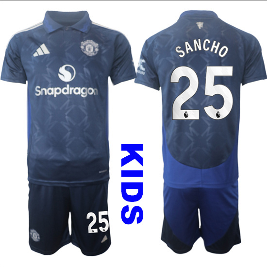 Youth Manchester United #25 SANCHO 2024-25 Away Kids Soccer Suit Jersey