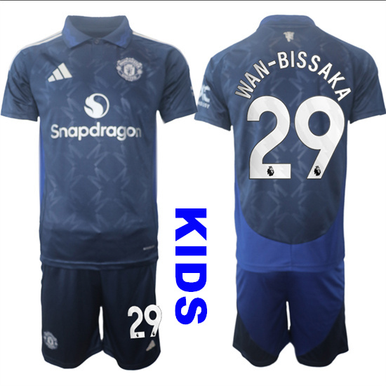 Youth Manchester United #29 WAN-BISSAKA 2024-25 Away Kids Soccer Suit Jersey