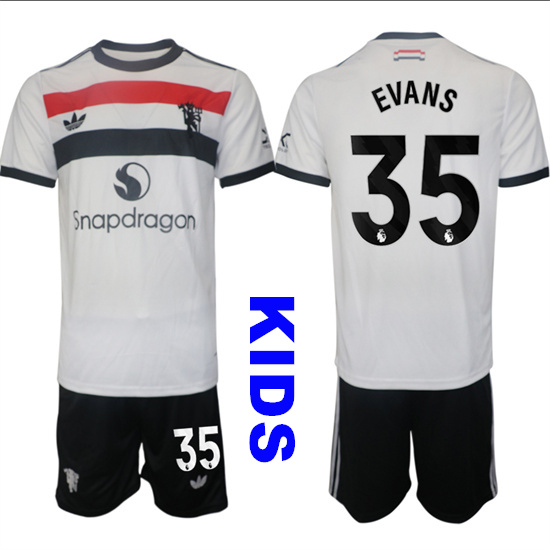 Youth Manchester United #35 EVANS 2024-25 Away 2nd Kids Soccer Suit Jersey