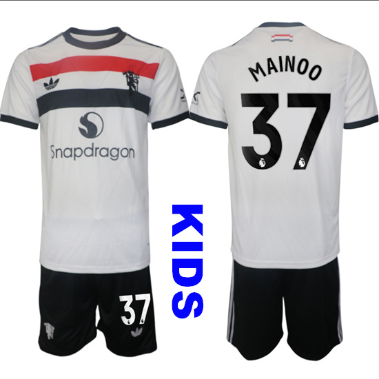 Youth Manchester United #37 MAINOO 2024-25 Away 2nd Kids Soccer Suit Jersey