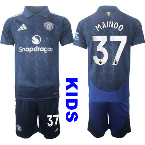 Youth Manchester United #37 MAINOO 2024-25 Away Kids Soccer Suit Jersey