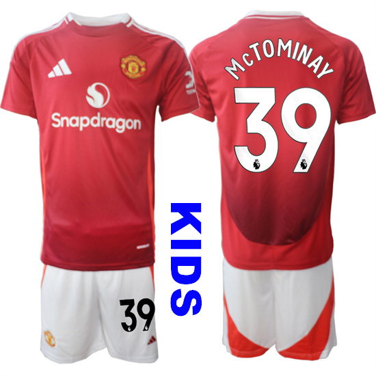 Youth Manchester United #39 McTOMINAY 2024-25 Home Kids Soccer Suit Jersey