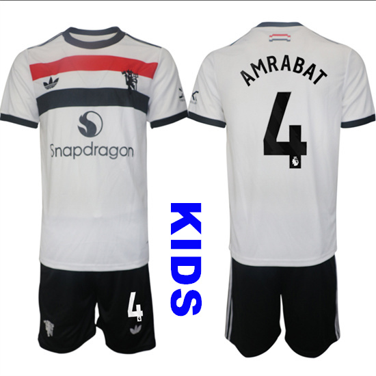 Youth Manchester United #4 AMRABAT 2024-25 Away 2nd Kids Soccer Suit Jersey