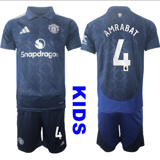 Youth Manchester United #4 AMRABAT 2024-25 Away Kids Soccer Suit Jersey