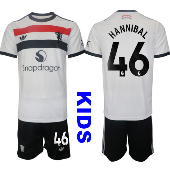 Youth Manchester United #46 HANNIBAL 2024-25 Away 2nd Kids Soccer Suit Jersey