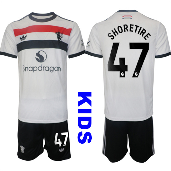 Youth Manchester United #47 SHORETIRE 2024-25 Away 2nd Kids Soccer Suit Jersey