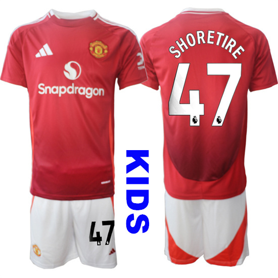 Youth Manchester United #47 SHORETIRE 2024-25 Home Kids Soccer Suit Jersey