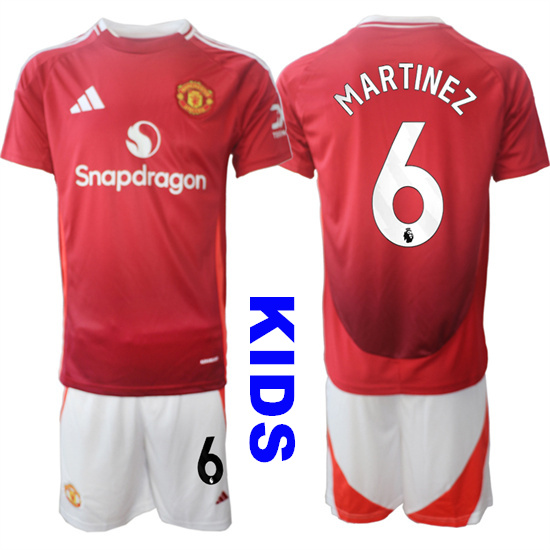 Youth Manchester United #6 MARTINEZ 2024-25 Home Kids Soccer Suit Jersey