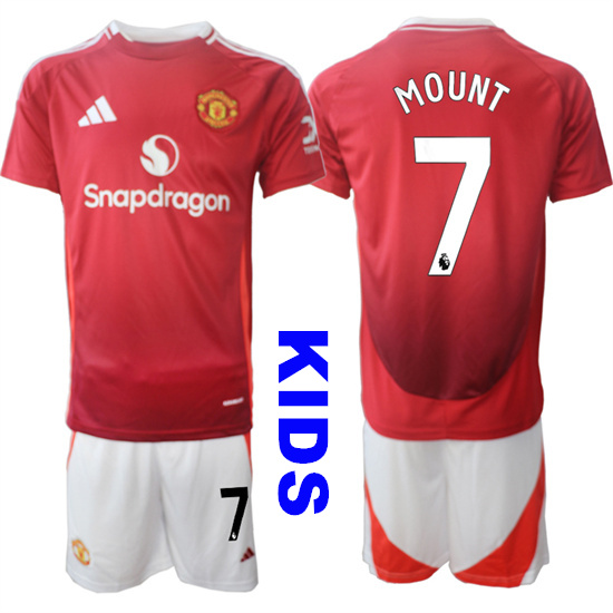 Youth Manchester United #7 MOUNT 2024-25 Home Kids Soccer Suit Jersey