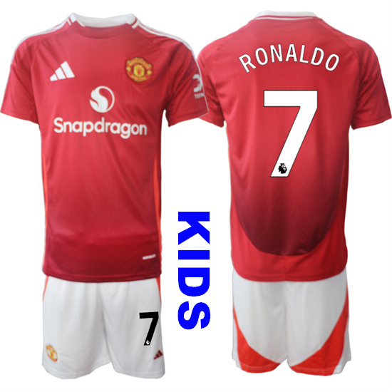 Youth Manchester United #7 RONALDO 2024-25 Home Kids Soccer Suit Jersey