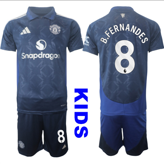 Youth Manchester United #8 B.FERNANDES 2024-25 Away Kids Soccer Suit Jersey