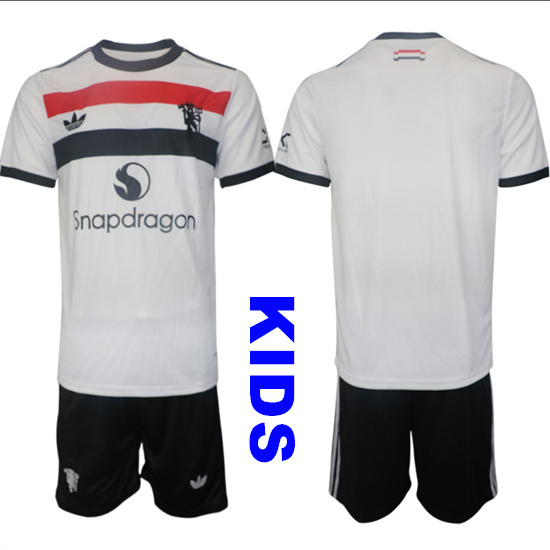 Youth Manchester United Blank 2024-25 Away 2nd Kids Soccer Suit Jersey
