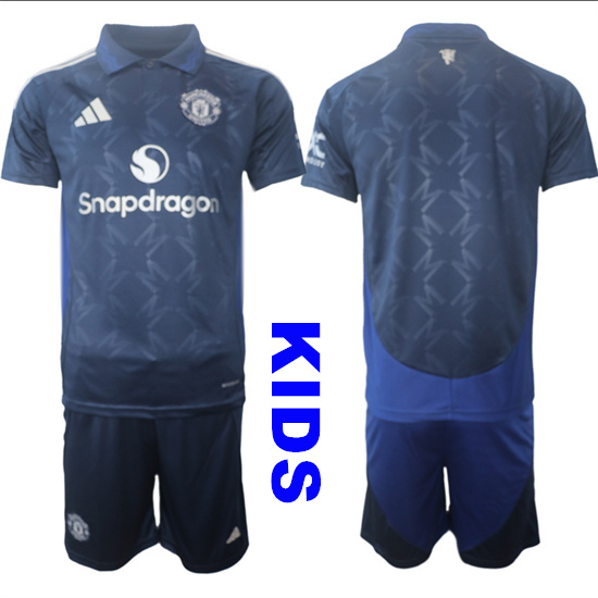 Youth Manchester United Blank 2024-25 Away Kids Soccer Suit Jersey