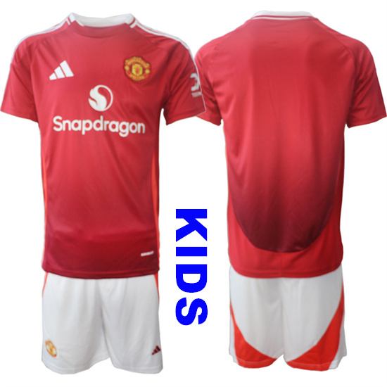 Youth Manchester United Blank 2024-25 Home Kids Soccer Suit Jersey