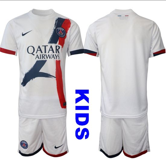 Youth Paris Saint-Germain Blank or Custom  2024-25 away White Kids Soccer Suit Jersey