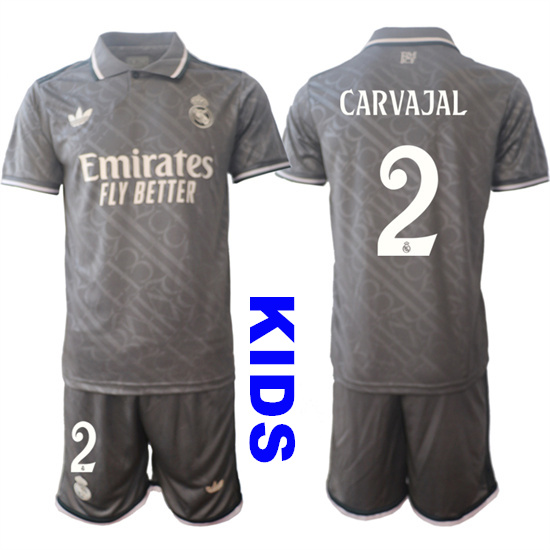 Youth Real Madrid #2 CARVAJAL 2024-25 Grey Away 2nd Kids Soccer Suit Jersey