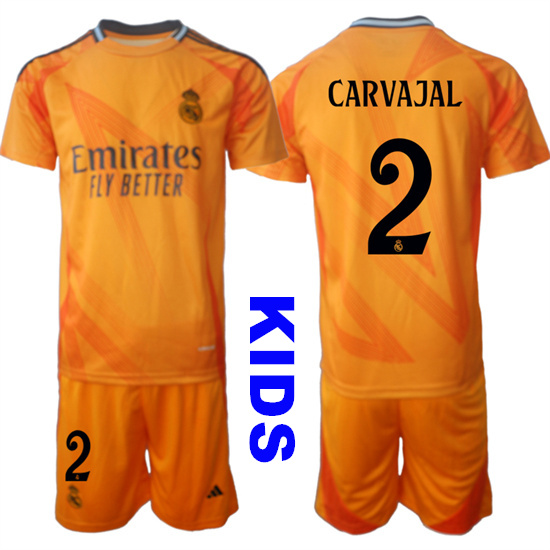 Youth Real Madrid #2 CARVAJAL 2024-25 Orange Away Kids Soccer Suit Jersey