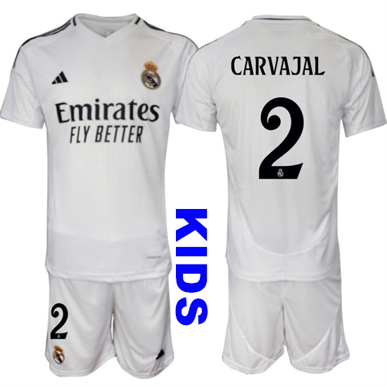 Youth Real Madrid #2 CARVAJAL 2024-25 White Home Kids Soccer Suit Jersey