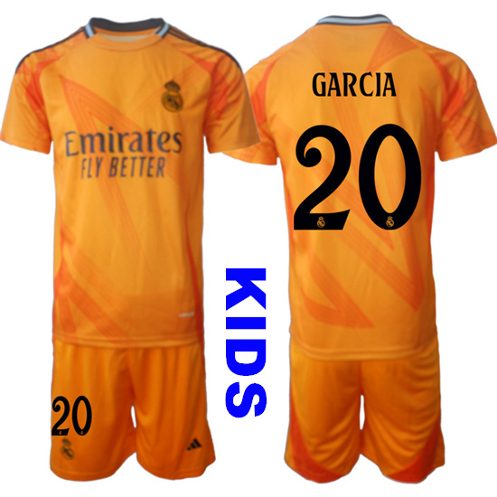 Youth Real Madrid #20 GARCIA 2024-25 Orange Away Kids Soccer Suit Jersey