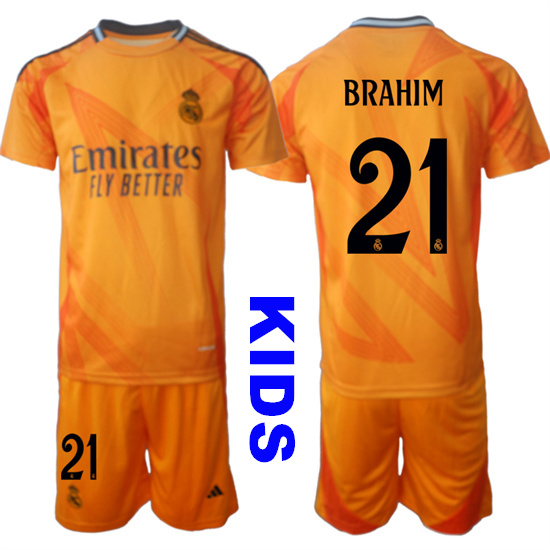 Youth Real Madrid #21 BRAHIM 2024-25 Orange Away Kids Soccer Suit Jersey