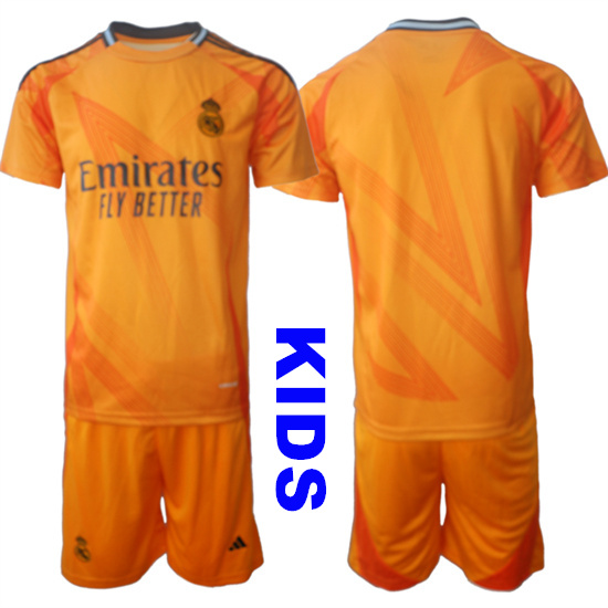 Youth Real Madrid Blank 2024-25 Orange Away Kids Soccer Suit Jersey