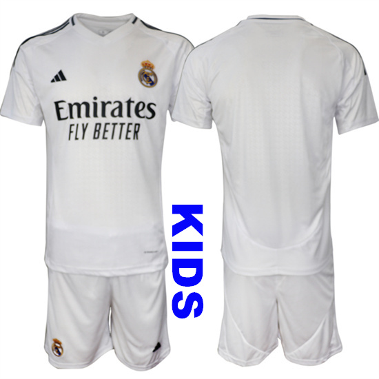 Youth Real Madrid Blank 2024-25 White Home Kids Soccer Suit Jersey
