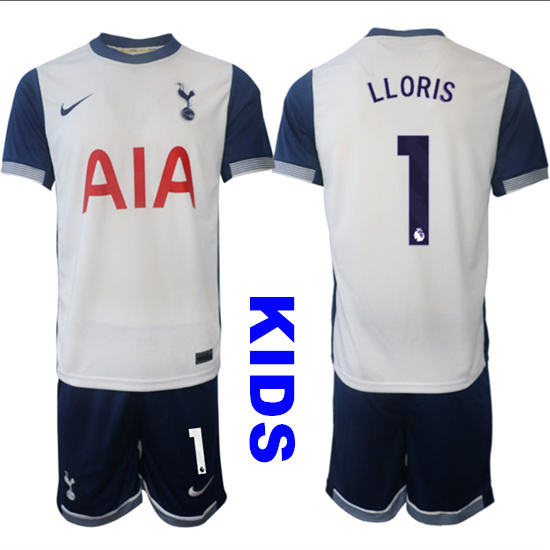 Youth Tottenham Hotspur #1 LLORIS 2024-25 Home Kids Soccer Suit Jersey