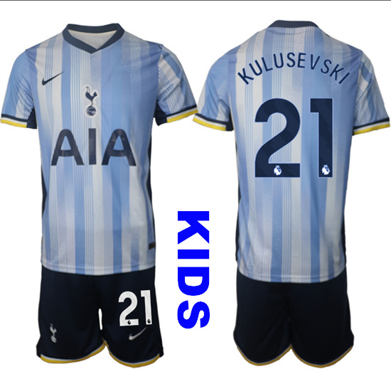 Youth Tottenham Hotspur #21 KULUSEVSKI 2024-25 Away Kids Soccer Suit Jersey