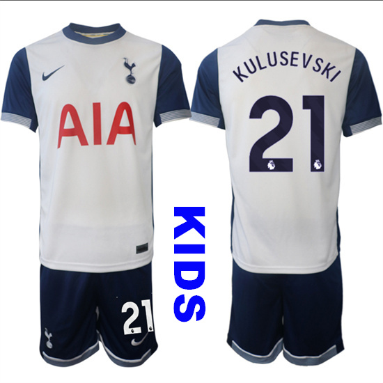 Youth Tottenham Hotspur #21 KULUSEVSKI 2024-25 Home Kids Soccer Suit Jersey