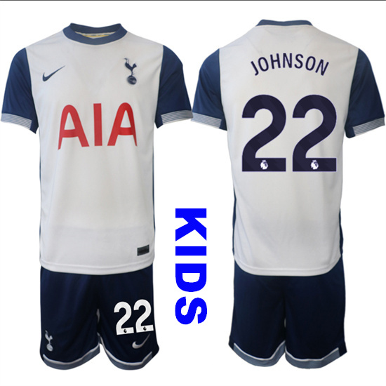 Youth Tottenham Hotspur #22 JOHNSON 2024-25 Home Kids Soccer Suit Jersey