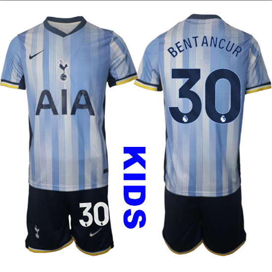 Youth Tottenham Hotspur #30 BENTANCUR 2024-25 Away Kids Soccer Suit Jersey
