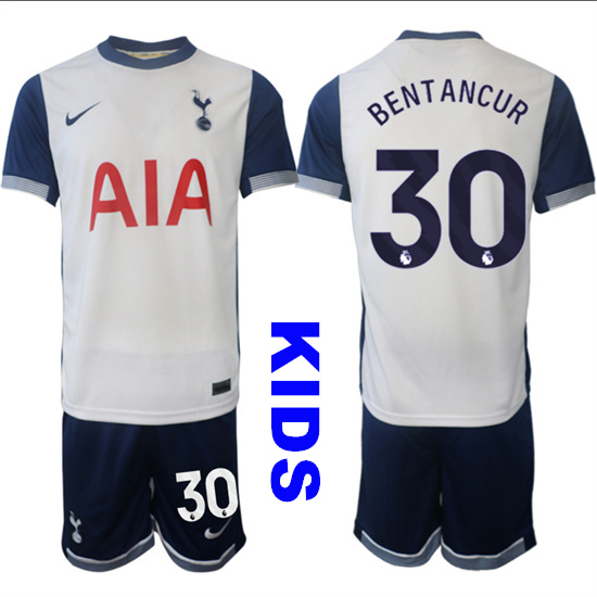 Youth Tottenham Hotspur #30 BENTANCUR 2024-25 Home Kids Soccer Suit Jersey