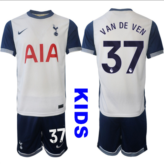 Youth Tottenham Hotspur #37 VAN DE VEN 2024-25 Home Kids Soccer Suit Jersey