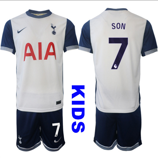 Youth Tottenham Hotspur #7 SON 2024-25 Home Kids Soccer Suit Jersey