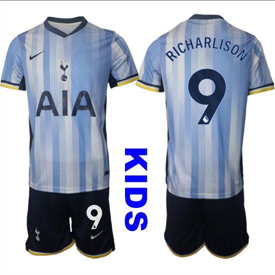Youth Tottenham Hotspur #9 RICHARLISON 2024-25 Away Kids Soccer Suit Jersey