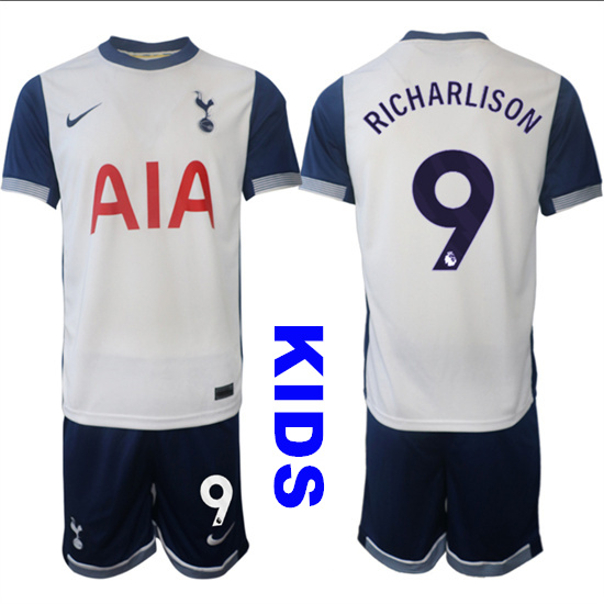 Youth Tottenham Hotspur #9 RICHARLISON 2024-25 Home Kids Soccer Suit Jersey