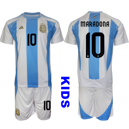 Youth Argentina #10 MARADONA 2024-25 Home Kids Soccer Suit Jersey