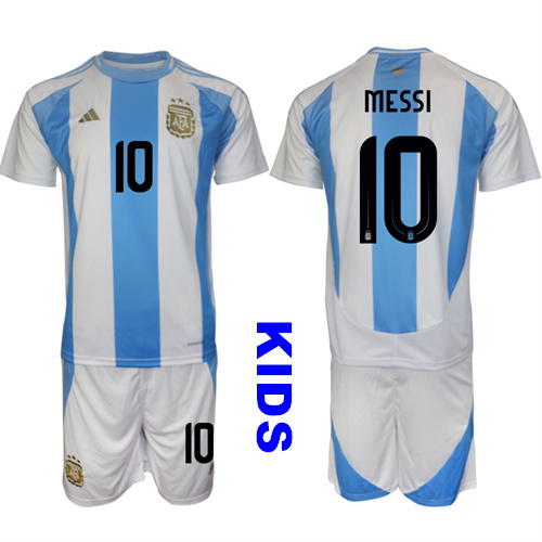 Youth Argentina #10 MESSI 2024-25 Home Kids Soccer Suit Jersey